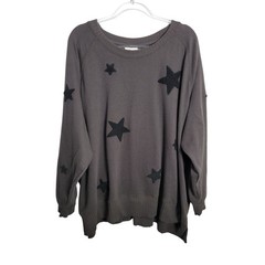 Maurices Womens 3X Sweatshirt Gray Fluffy Stars Oversized Long Sleeve Pullover