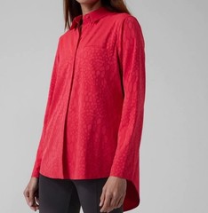 Athleta Urbanite Red Animal Print Jacquard Button Down Shirt Lightweight Size M