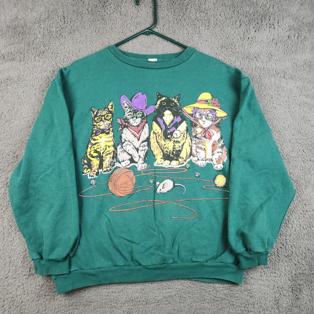 Vtg Cats on Tails 90’s Crew Neck Sweatshirt Women’s Medium Kittens Country CUTE
