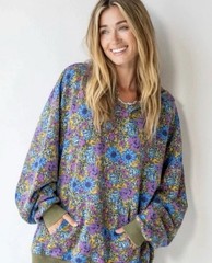 Natural Life Floral Oversized Hoodie Sweatshirt Purple Blue Olive Green S/M