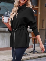 Oversized Black Pullover (S) Fleece Sweatshirt & Sweater Mock Neck Drawstring