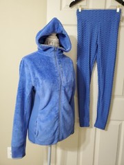 2 Pc Set Activewear Outfit Plush Hooded Jacket & Scrunch Butt Leggings Sz.S/M
