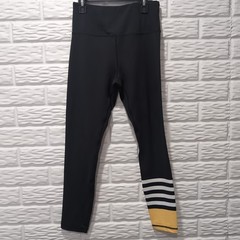 Zyia Legging Activewear Full Length Womens 4 Black White Stripe Yellow BumbleBee