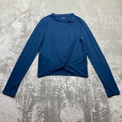 Athleta Womens Blue Essence Front Twist Long Sleeve Cropped Yoga Top Size M
