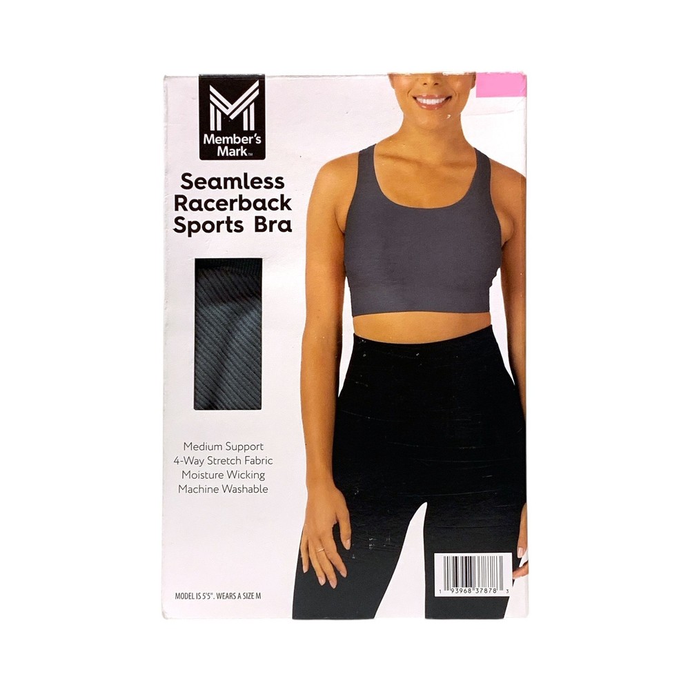 NEW Members Mark CHARCOAL Size S L XL XXL Seamless Racerback Athletic Sports Bra