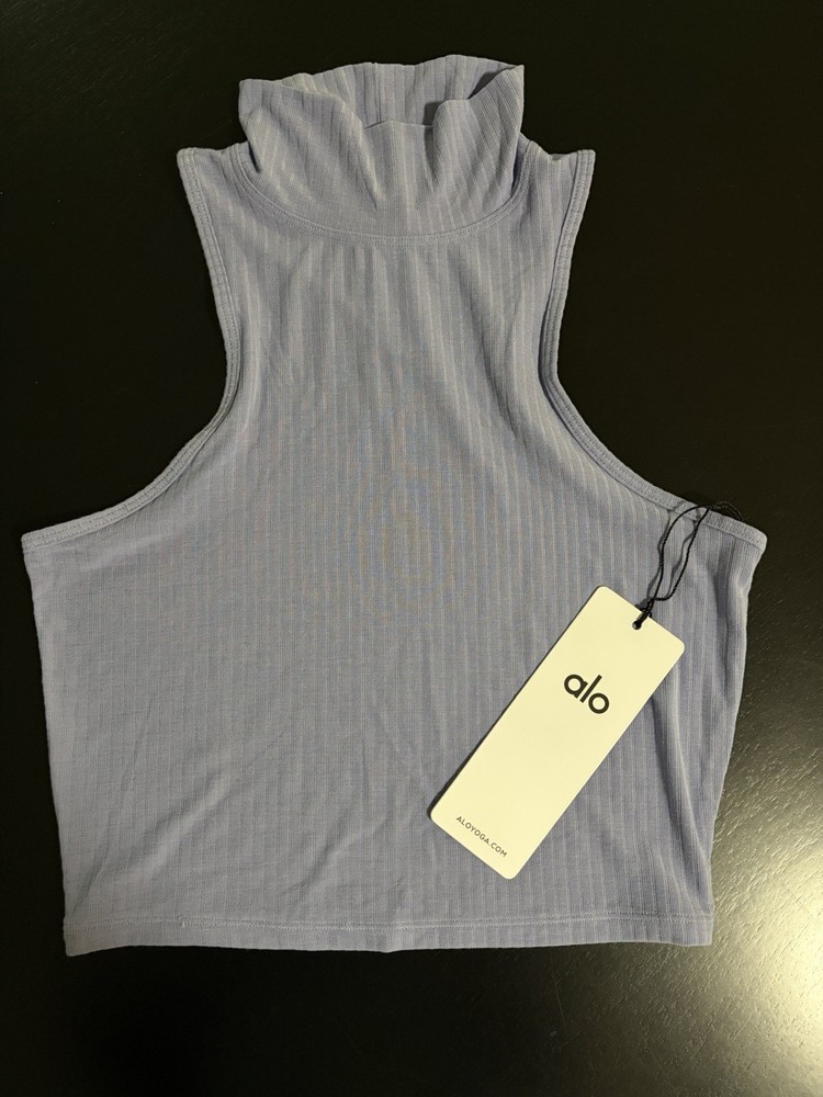 Alo Yoga Ribbed Sea Coast Cropped Turtleneck Tank Top New With Tags Size Small