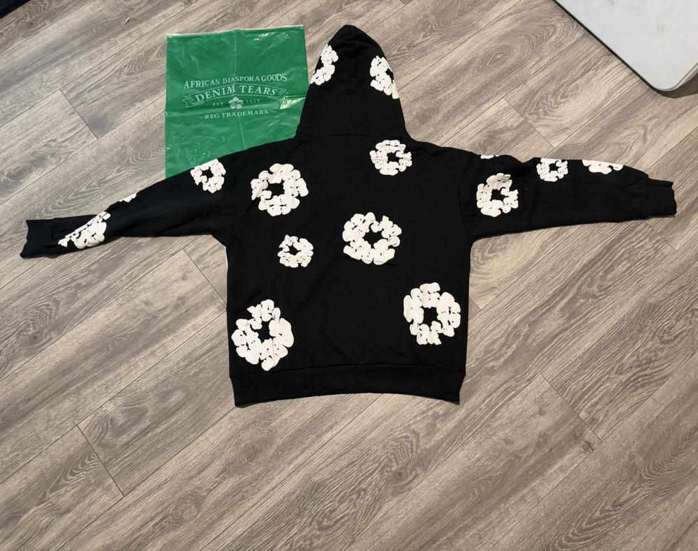 DENIM TEARS African Diaspora Goods Floral Logo Fleece Pullover Hoodie L