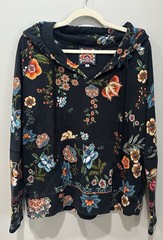 JWLA Johnny Was Womens Hoodie Medium Ardell Black Floral Sweatshirt Boho Chic
