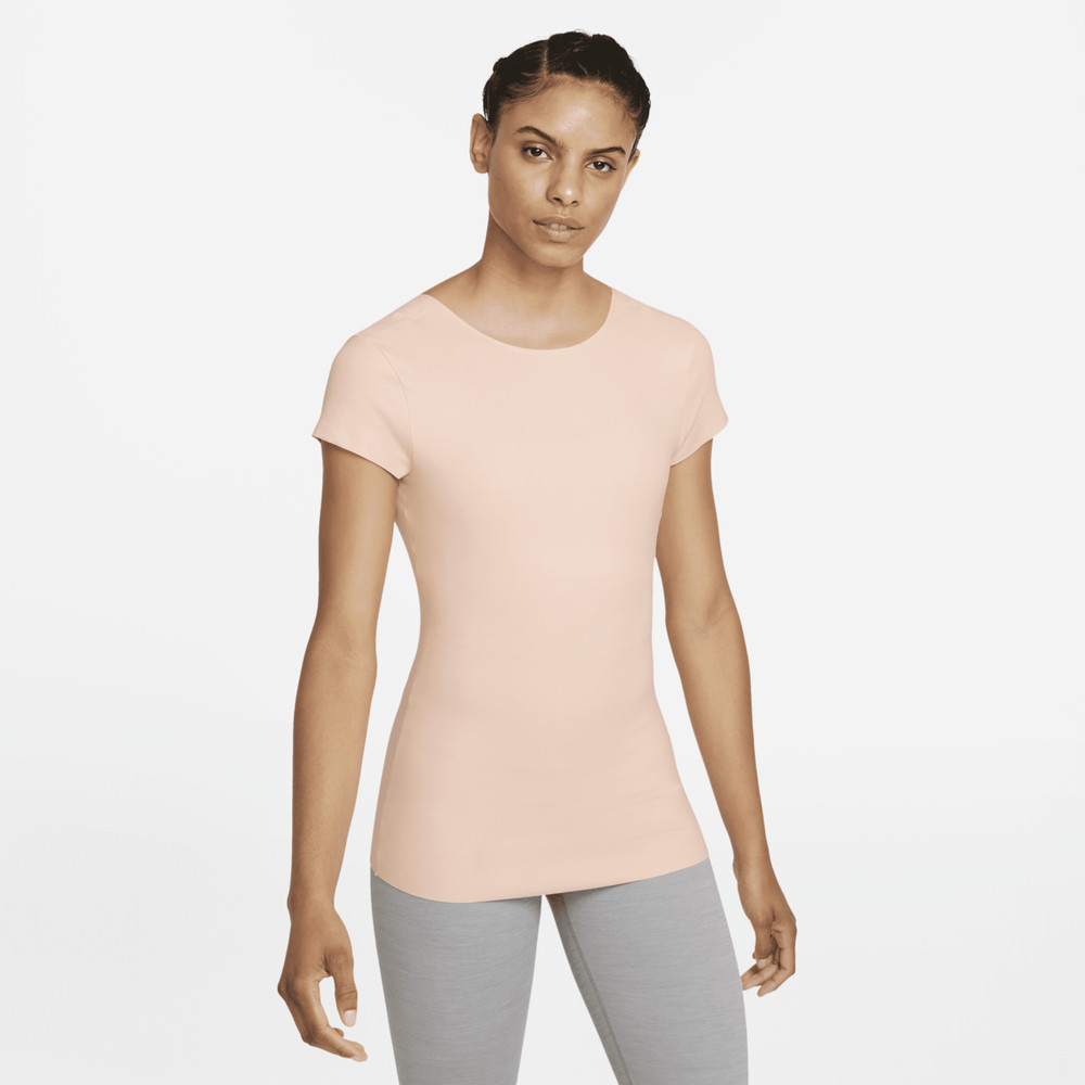 Nike Infinalon Women’s Yoga Luxe Short Sleeve Top Light Coral DC5257-219 Small