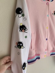 NWT S Juniors Spirited Away Varsity Pink Jacket Soot Sprites Studio Ghibli Anime