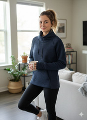 Athleta Jacquard Elevation Sweatshirt Womens XS Blue Funnel Neck Workout Cozy