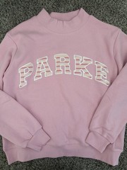 PARKE Varsity Mockneck Sweetpea Pink Stripe Sweatshirt Heritage Size L/XL NEW