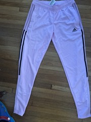 Women’s Adidas Athletic Aeroready Pants Size Small. Purple With Black Stripes