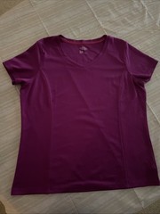 Made For Life V-neck Top Womens Size XL Purple Short Sleeve T-shirt Quick Dry