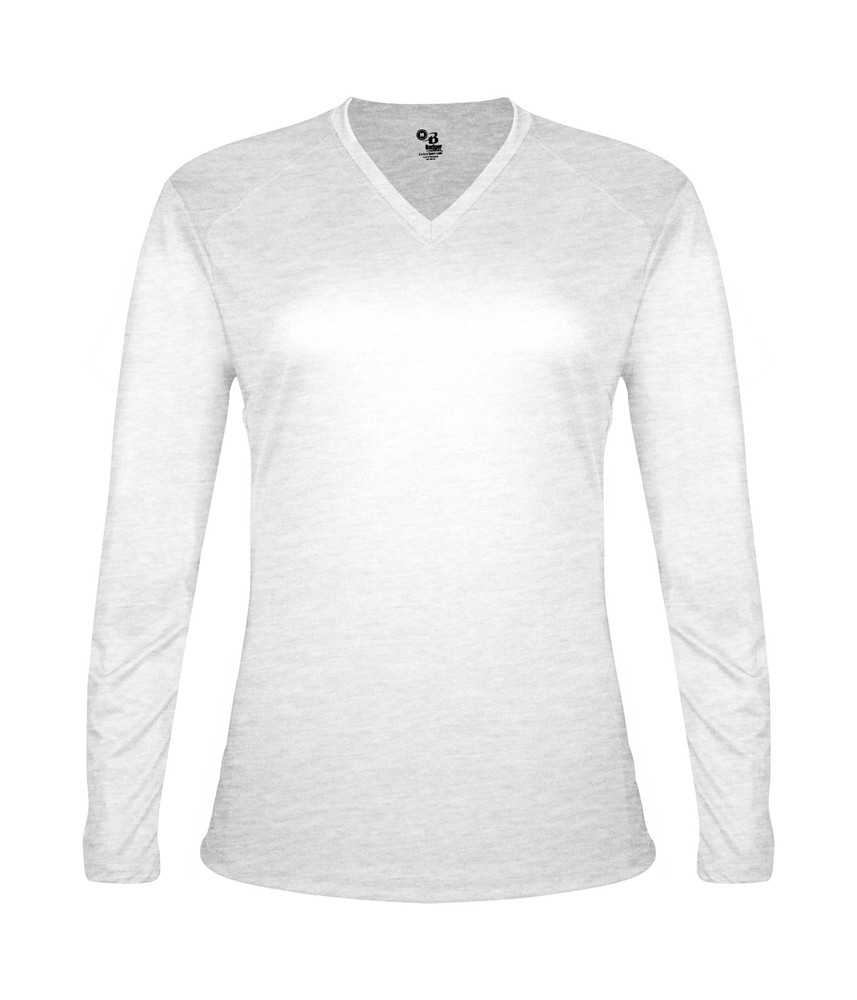 Badger 496400 Womens Long Sleeve Performance Athletic Tri-Blend V-Neck T-Shirt