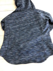 GapFit Hoodie Sweatshirt Womens Medium Blue Striped Fleece Pullover Zip Pockets