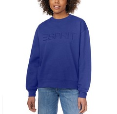 NWT ESPRIT Women’s Logo Fleece Viral 80’s Crewneck Cream,Blue,Green XS,S,M,L, XL