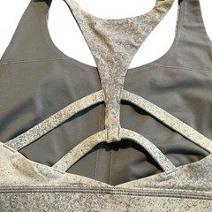 Lululemon Gray Green Dotted Print Racerback Athletic Top Running Sport Bra Sz 8