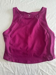 Layer 8 Women L Magenta Purple High Neck Crop Tank Top w/Built In Shelf Bra. 30