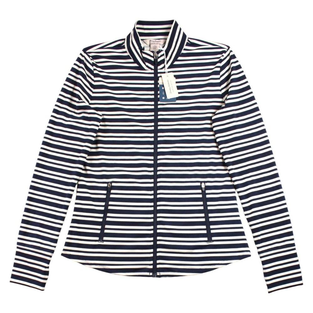 Tommy Bahama Jacket Womens M Casual Navy White Stripe Activewear Zip Up $139 NEW