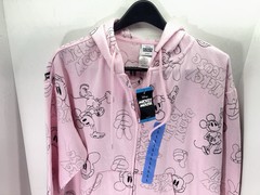 Disney Mickey Mouse Hoodie Sweatshirt Women Large Pink AOP Full Zip Fleece NWT