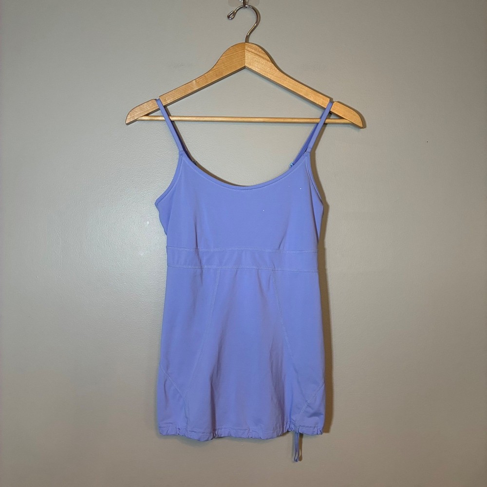 GapFit Womens XS Pale Periwinkle Bra Strap Supp Tank Top Adjustable Cinched Hem