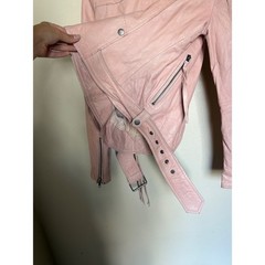 Muubaa Biker Jacket Leather Slim Fit Belted Moto Blush Pink Casual Night Out