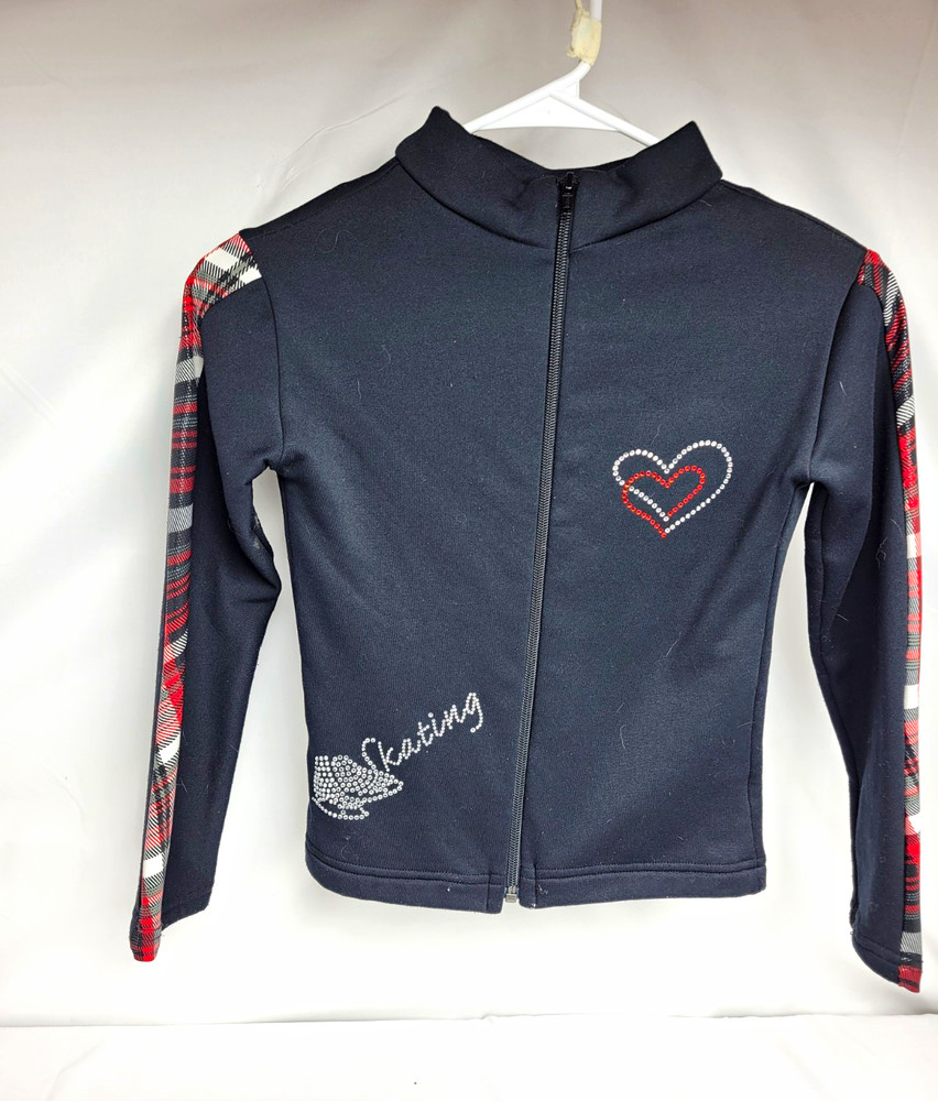 Figure Skating Full Zip Collared Track Jacket Plaid Trim Ice Skating S Black