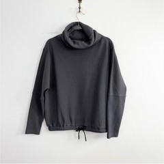 Varley Charles Ribbed Funnel Neck Pullover Gray Drawstring Hem Sweatshirt XS