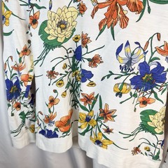 Talbots French Terry Sweatshirt Womens Med Pet White Blue Orange Floral Cotton