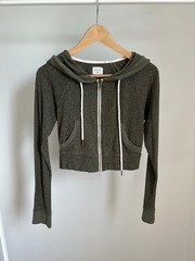 Out From Under Crop Hoodie Womens Small Olive Green Zip Up Lightweight Jacket