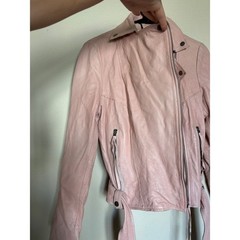 Muubaa Biker Jacket Leather Slim Fit Belted Moto Blush Pink Casual Night Out