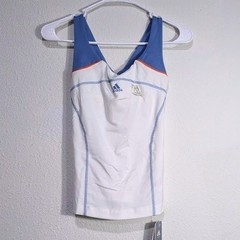 Adidas Women White Blue Orange ATS Performance Tank Top Built-in Bra XS NEW