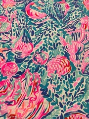 Lilly Pulitzer Skipper Popover Pink Blue Tropical Floral 1/2 Zip Pullover Large
