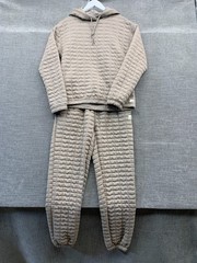 Avalanche Quilted Tracksuit Womens XS Beige Logo Tapered Leg Hooded Drawstring