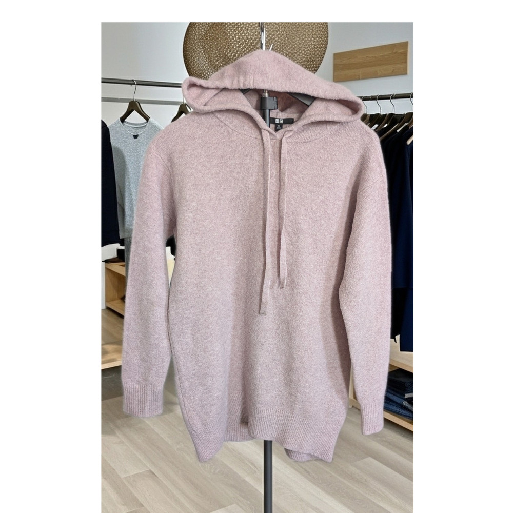 Uniqlo Women’s Light Pink Knit Pullover Hoodie XS Acrylic Nylon Wool Blend