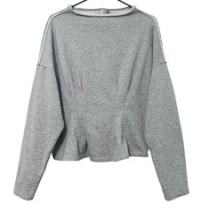 Anthropologie PILCRO Heather Gray Gathered Sweatshirt Boatneck Boho Chic Beach L