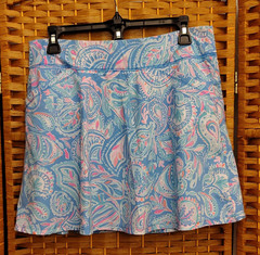 Lilly Pulitzer Blue Pink Paisley Pull-On Stretch Skort Golf Tennis Sz 8