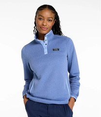 LL Bean Womens M Airlight Knit Pullover Quarter Snap Blue Quilted Outdoor Logo