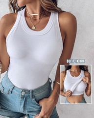 CHICME Women Built in Bra Tank Tops Sleeveless Casual Shirts Racerback Ribbed