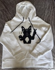 MMK Its OK Hoodie Womens Approx XL White Dog Print Fleece Oversized