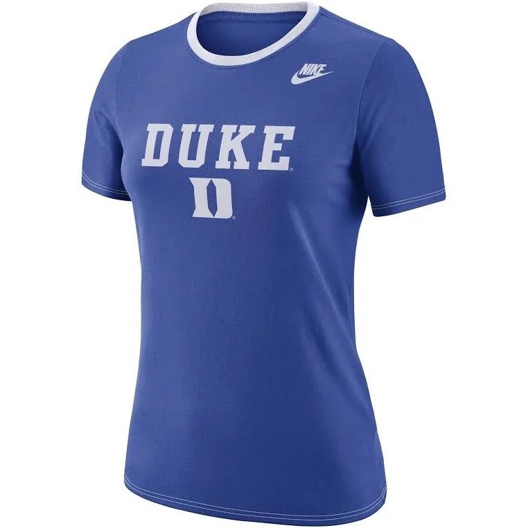 Nike Duke Blue Devils Womens Dri-FIT Cotton Ringer T-Shirt Blue CD1702-480 M