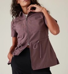 ATHLETA Advantage Cinch Tee S Small | Damask Mauve #533014 NEW