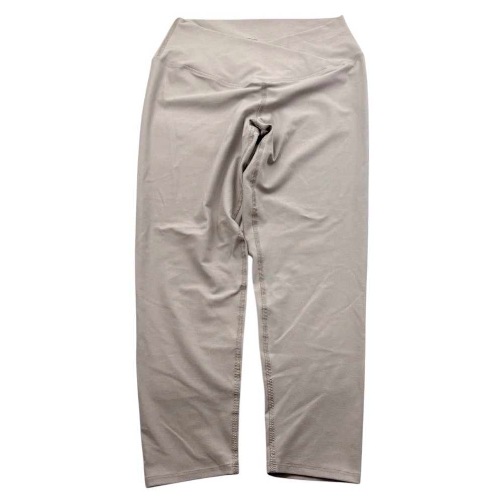 EVCR Crossover Waist Leggings Womens L Beige Cropped High Rise Yoga Athletic