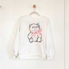 Cute White and Pink Bear Graphic Thin Sweatshirt Oversized US Seller Fast Ship