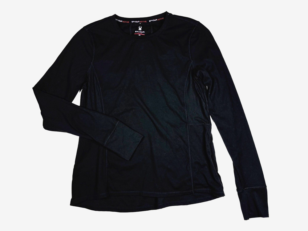 Spyder Active Athletic Top Women L Black Long Sleeve Thumbholes Gym