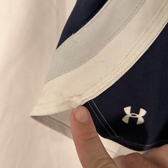 Under Armour Shorts Women Small Blue White Stripes Pull On Elastic Waist Pockets