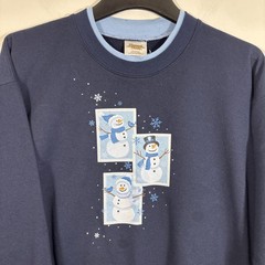 Vintage Women Large Blue Snowman Embellished Sweatshirt Grandmacore Eclectic