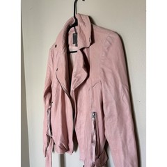 Muubaa Biker Jacket Leather Slim Fit Belted Moto Blush Pink Casual Night Out