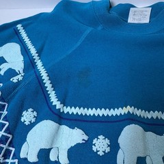 Vintage 90s Alaska Polar Bear Puff Print Crewneck Sweatshirt Teal Womens Large